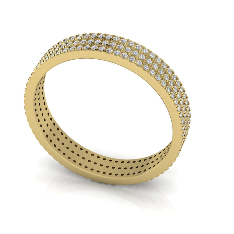 Triple Pave Row Gold Lab Diamond Wedding Ring