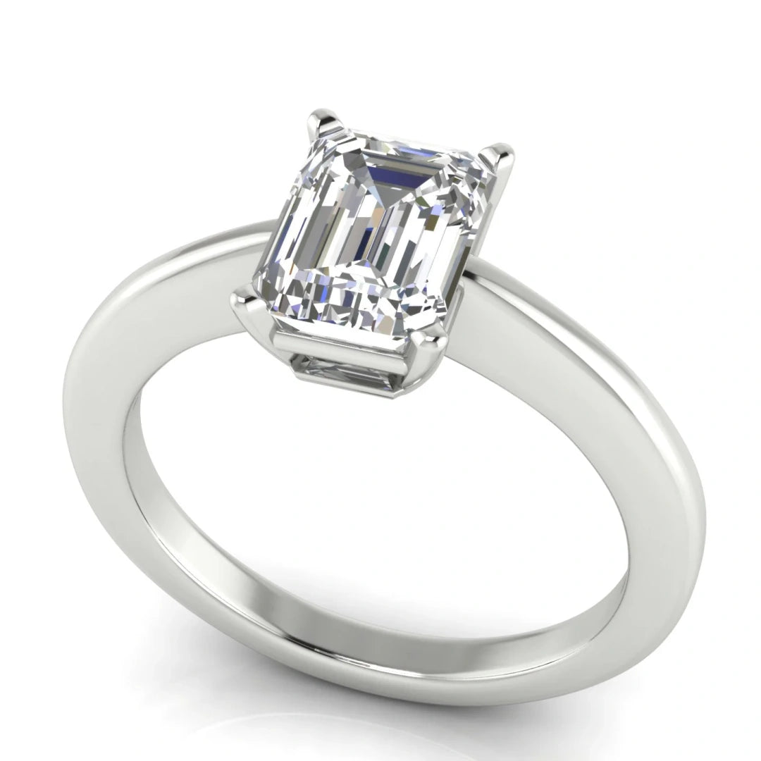 4 Prong Basket Emerald Cut Lab Diamond Engagement Ring