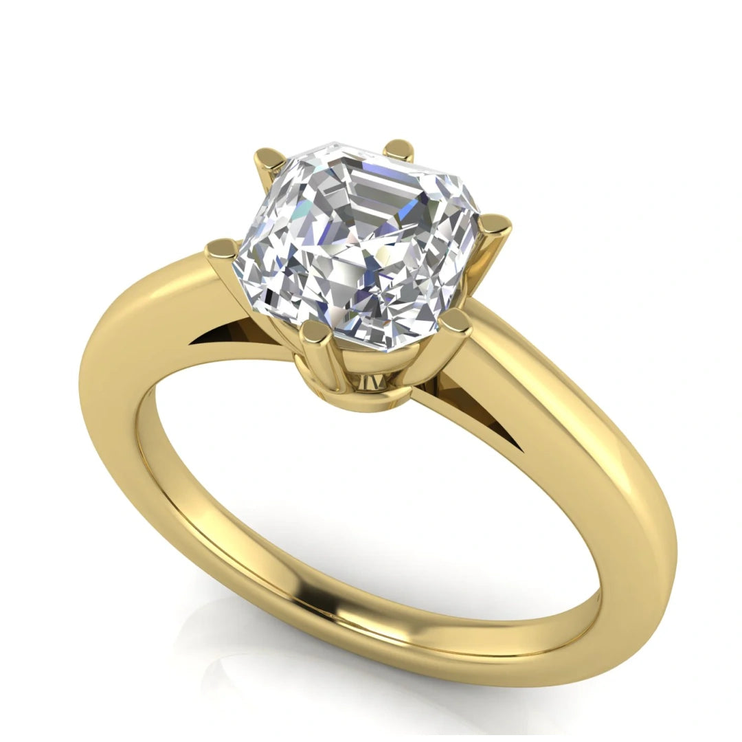 6 Prong Cathedral Emerald Cut Lab Diamond Engagement Ring