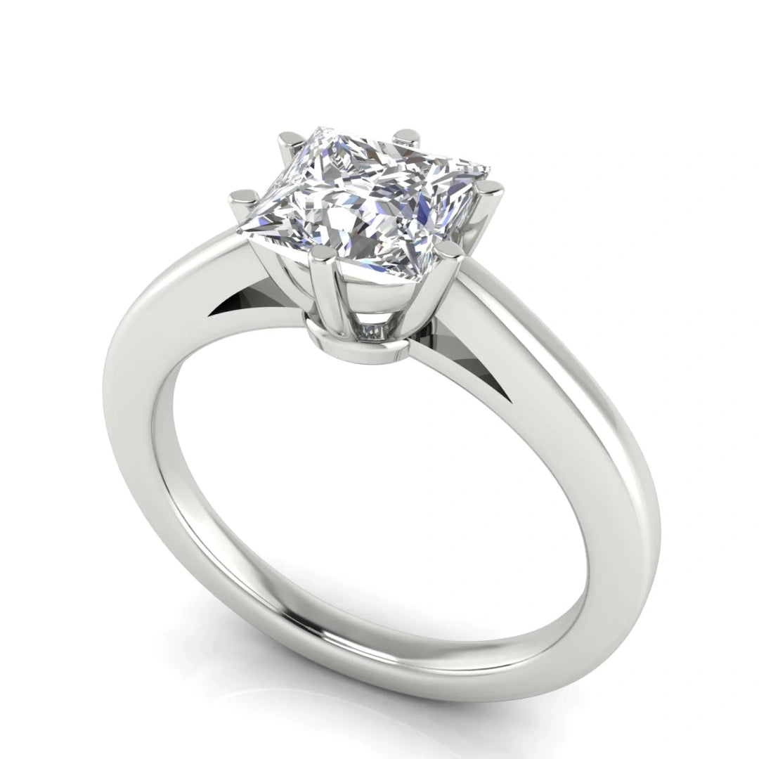 6 Prong Cathedral Princess Cut Lab Diamond Engagement Ring