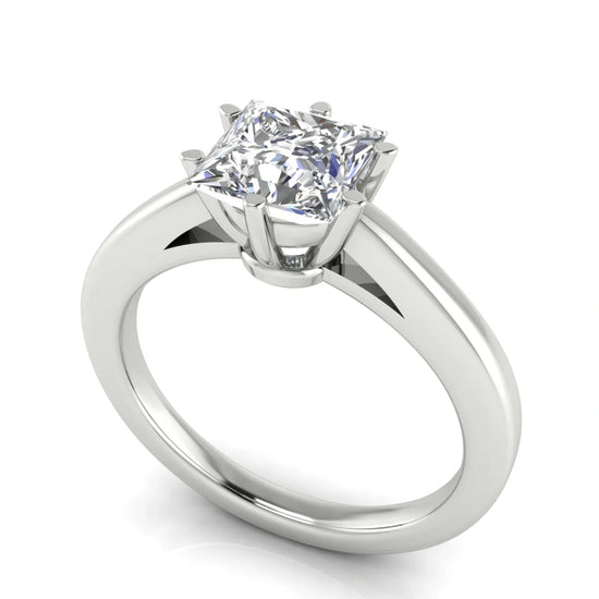 6 Prong Cathedral Princess Cut Lab Diamond Engagement Ring