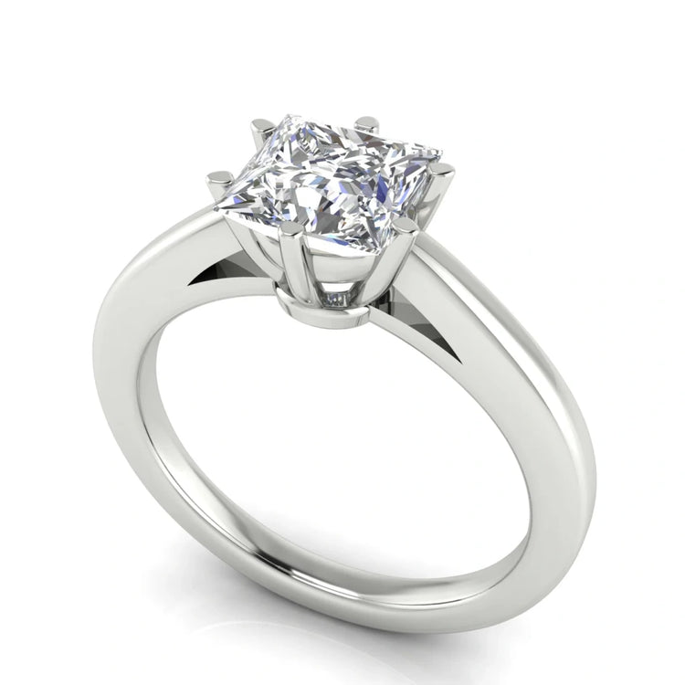 6 Prong Cathedral Princess Cut Lab Diamond Engagement Ring