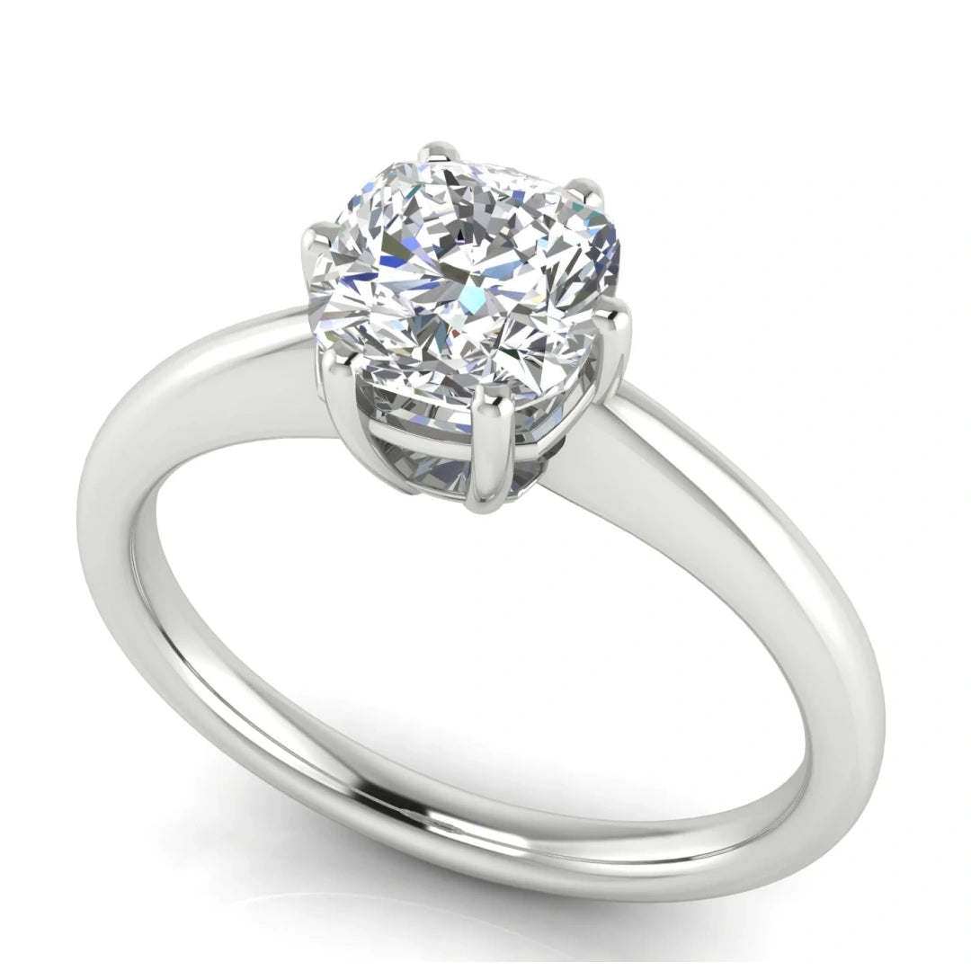 6 Prong Donut Cushion Cut Lab Diamond Engagement Ring