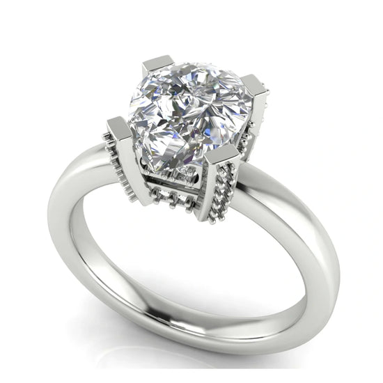 Architectural Pave Pear Shaped Lab Diamond Engagement Ring