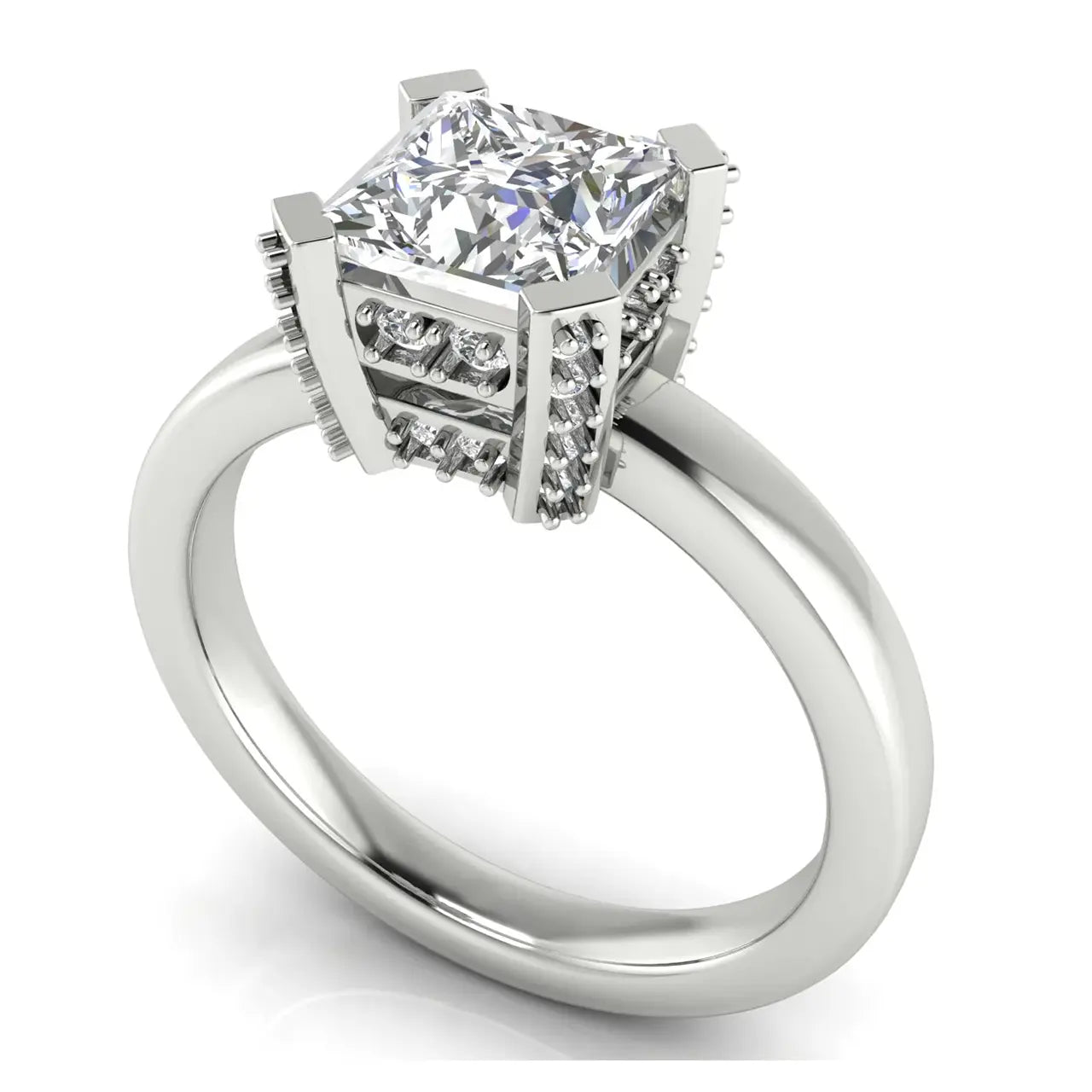Architectural Pave Princess Cut Lab Diamond Engagement Ring