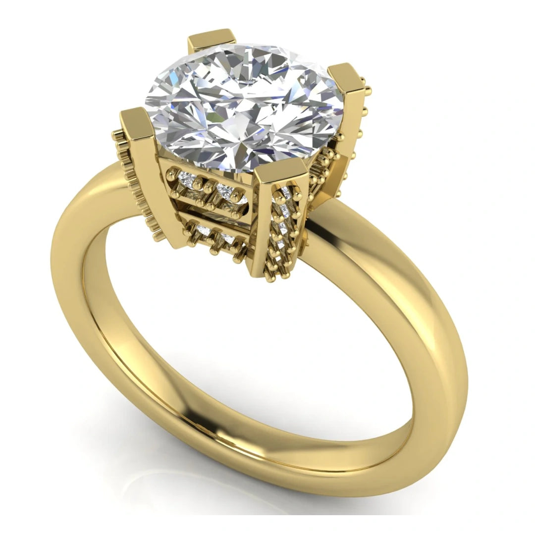 Architectural Pave Round Cut Lab Diamond Engagement Ring