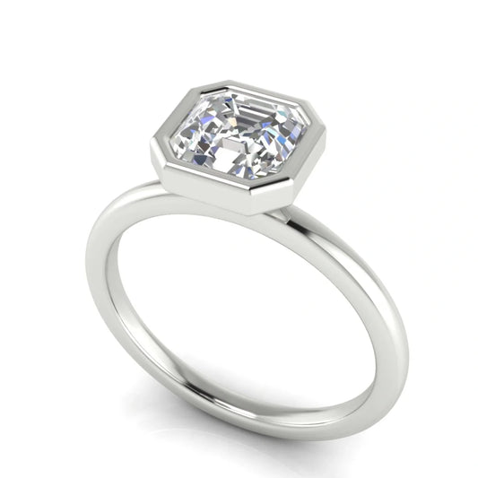 Bezel Emerald Cut Lab Diamond Engagement Ring