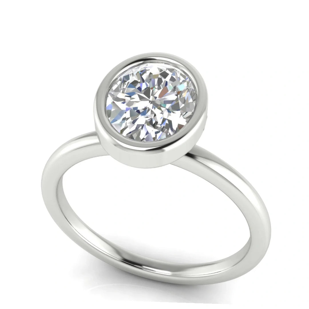 Bezel Oval Cut Lab Diamond Engagement Ring