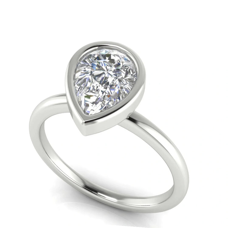 Bezel Pear Shaped Lab Diamond Engagement Ring