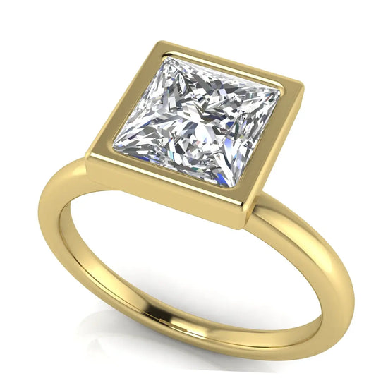 Bezel Princess Cut Lab Diamond Engagement Ring