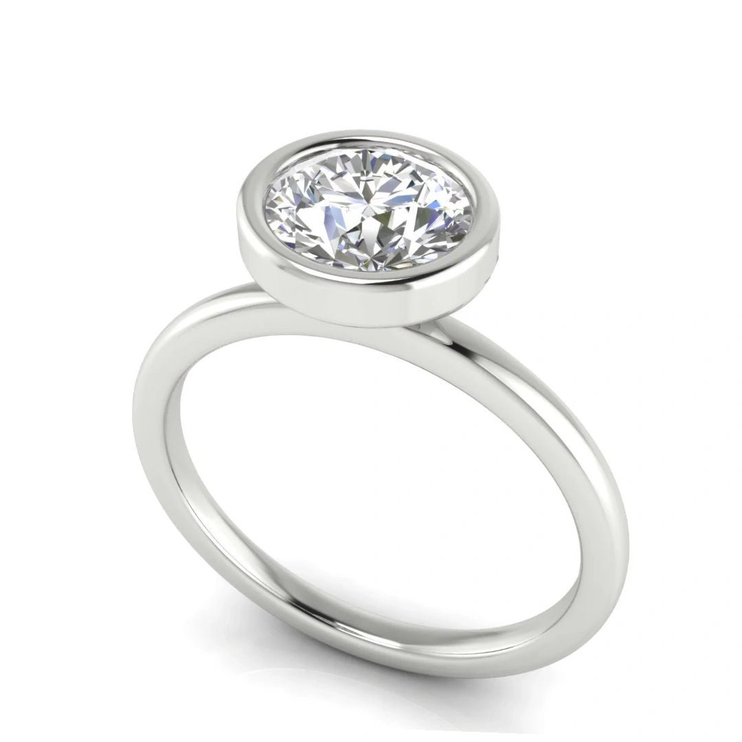 Bezel Round Cut Lab Diamond Engagement Ring