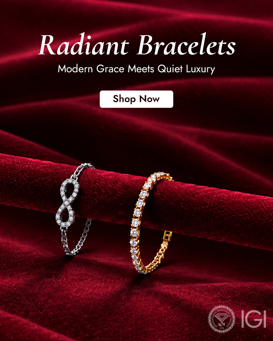 Radiant bracelets collection featuring elegant lab grown diamond bracelets in silver and gold