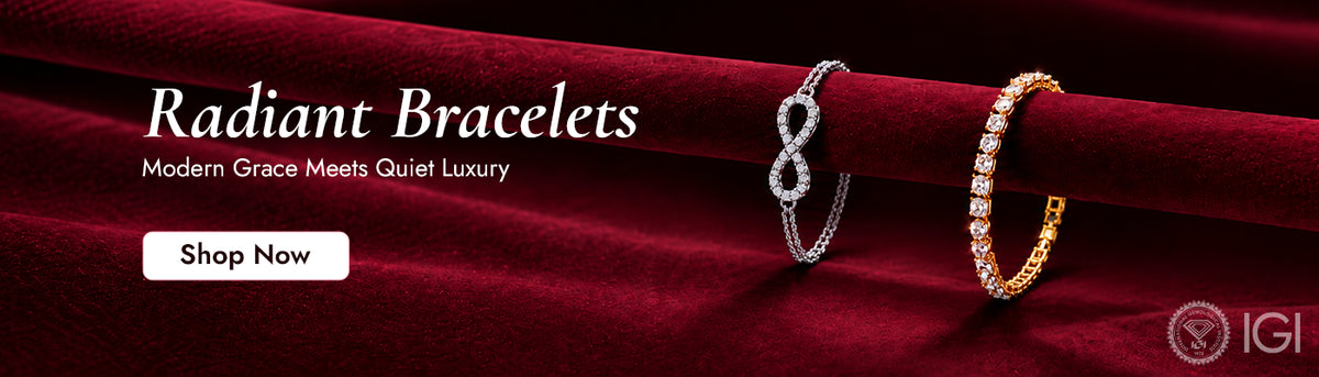 Radiant bracelets collection featuring elegant lab grown diamond bracelets in silver and gold