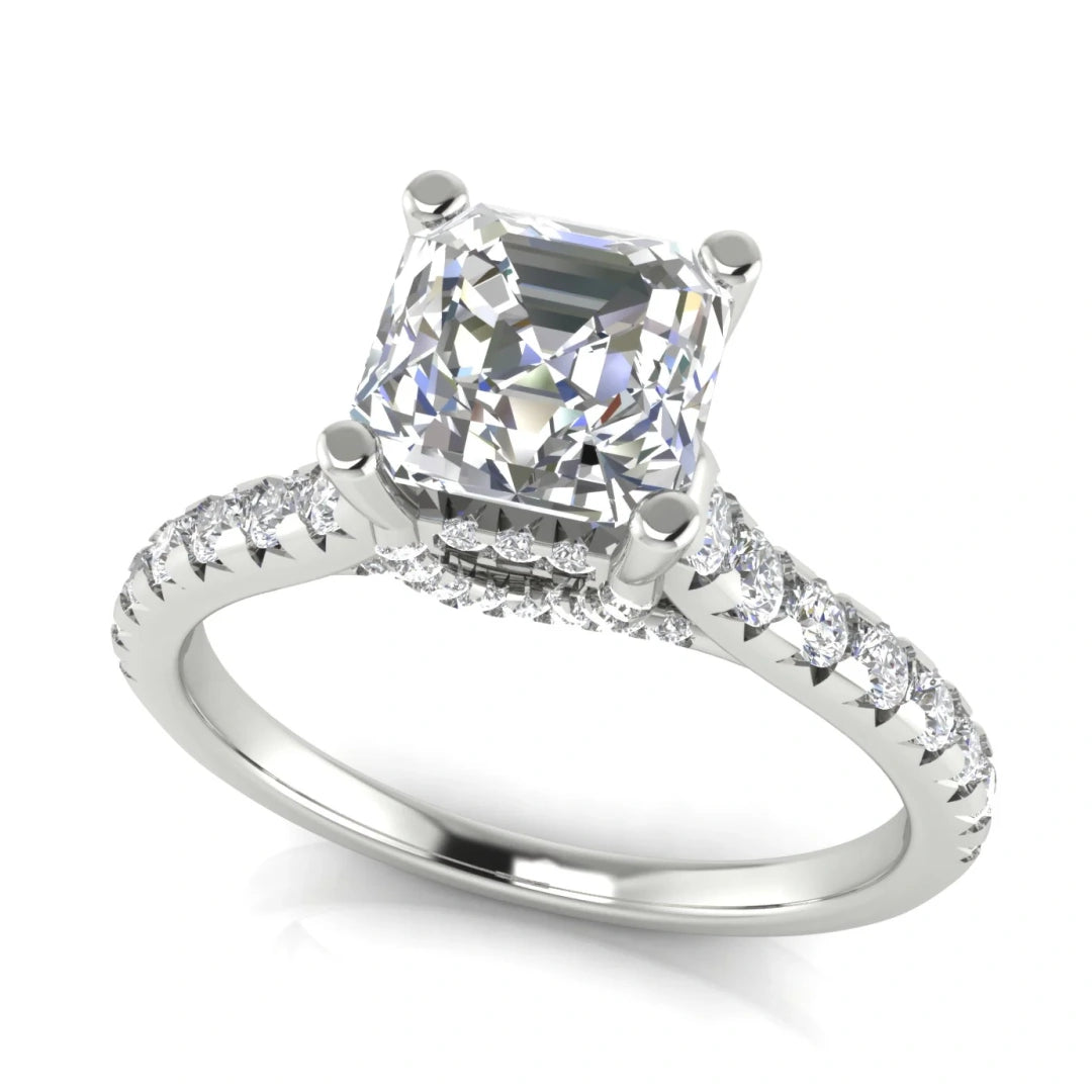 Bridge Pave Emerald Cut Lab Diamond Engagement Ring