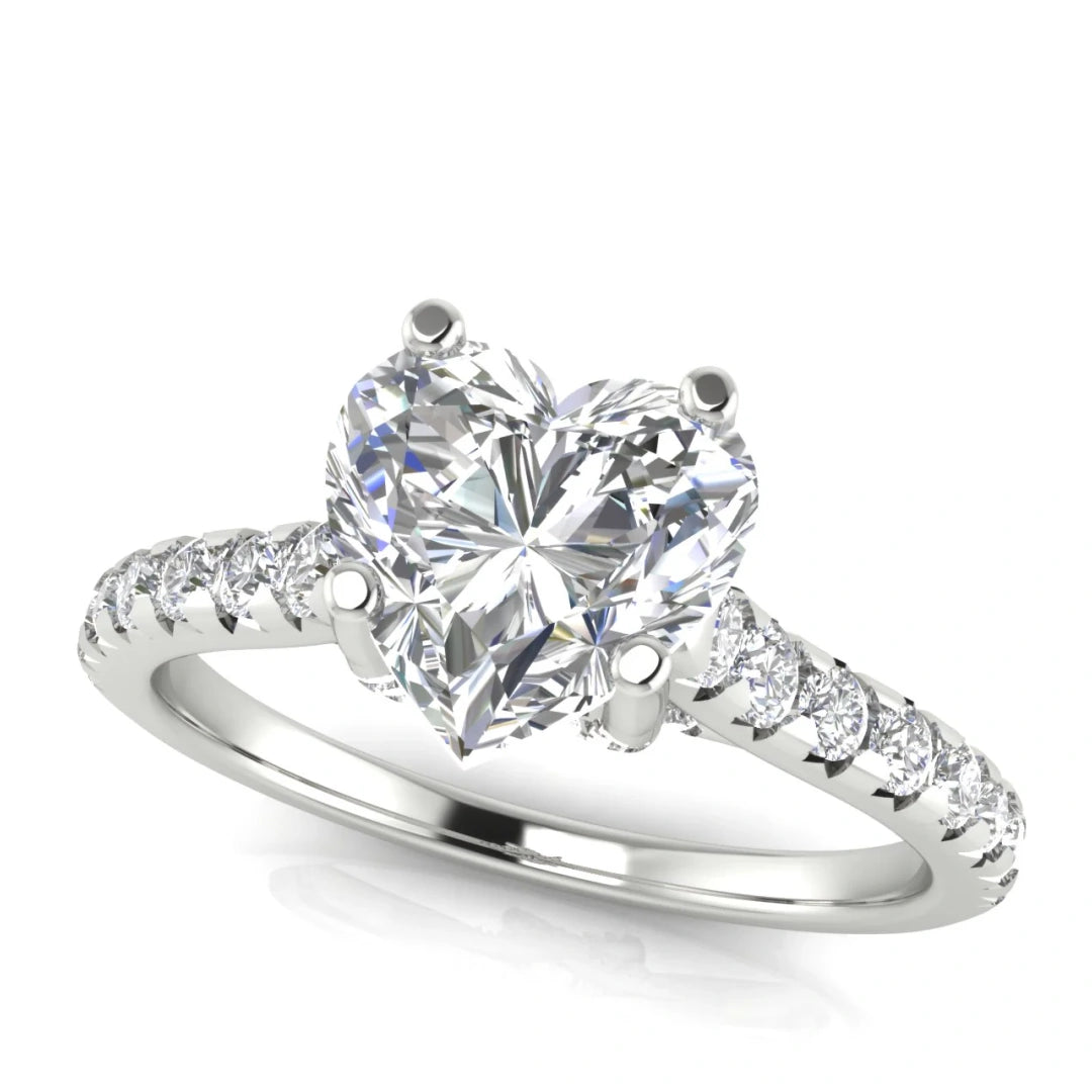 Bridge Pave Heart Shaped Lab Diamond Engagement Ring