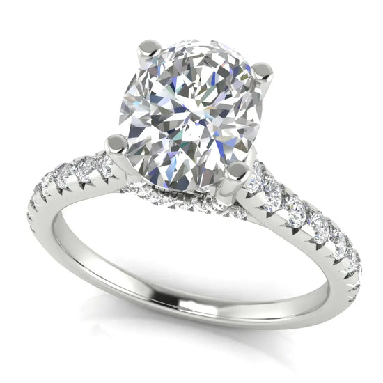 Bridge Pave Oval Cut Lab Diamond Engagement Ring