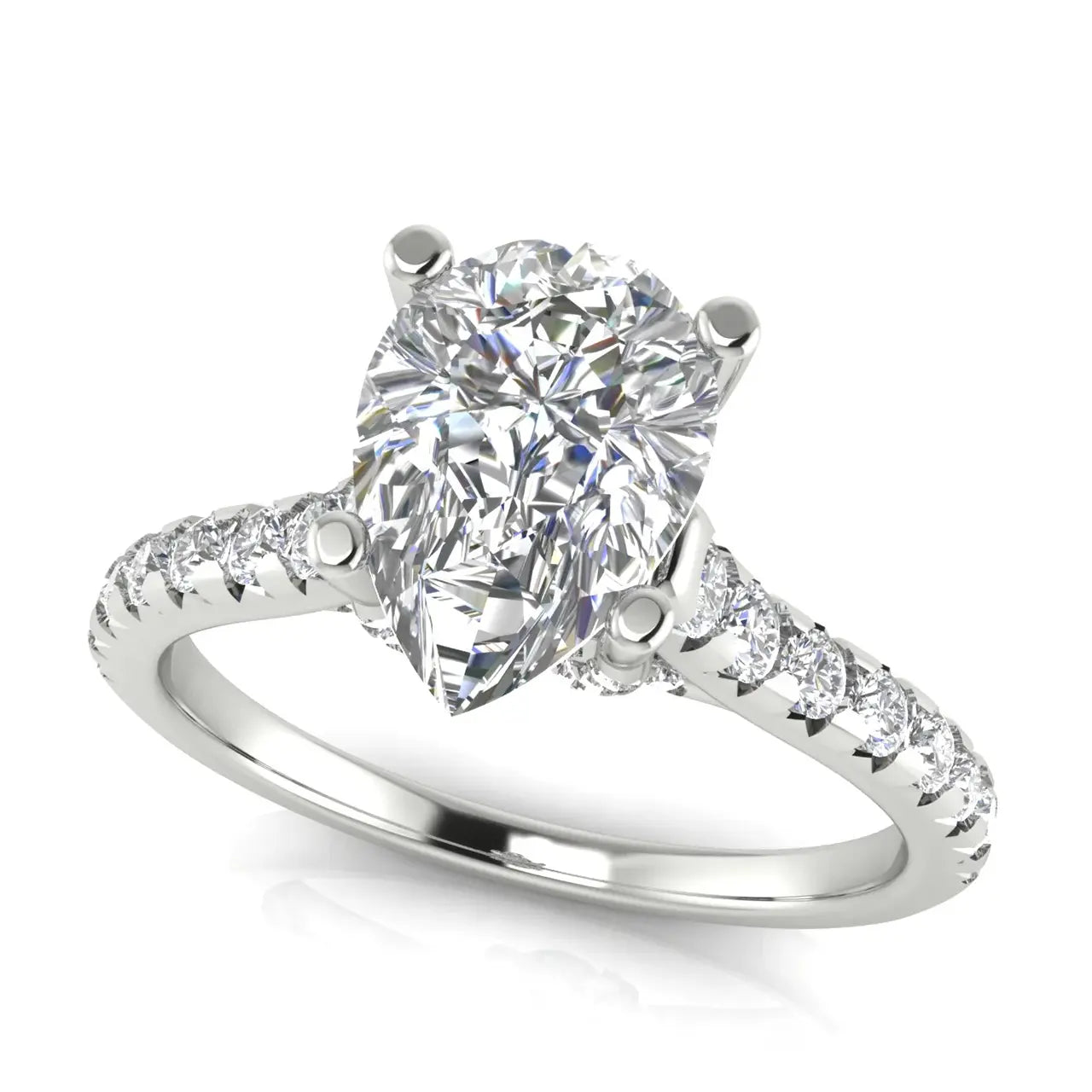 Bridge Pave Pear Shaped Lab Diamond Engagement Ring