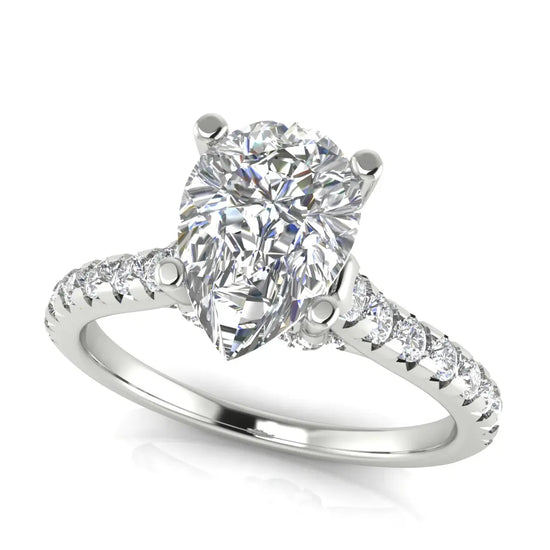 Bridge Pave Pear Shaped Lab Diamond Engagement Ring