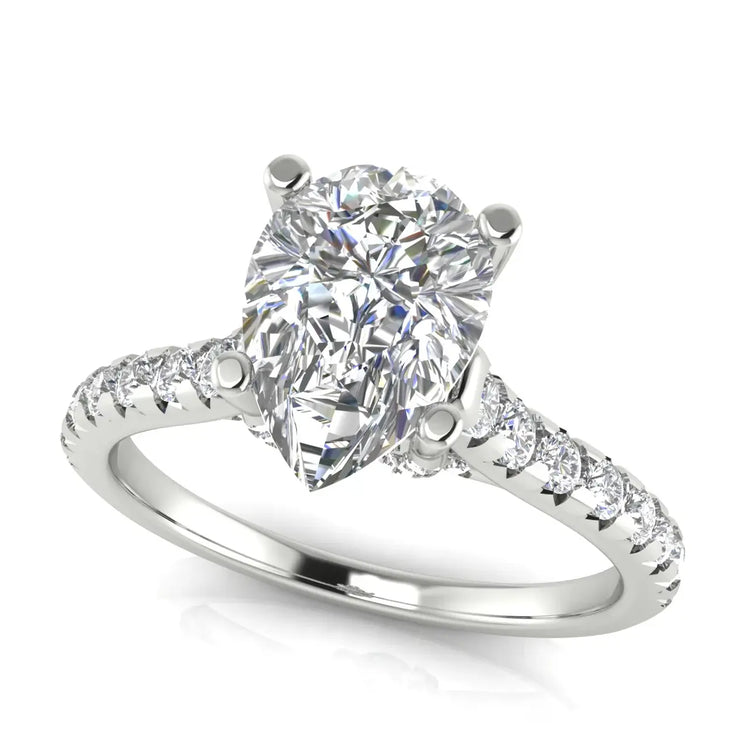 Bridge Pave Pear Shaped Lab Diamond Engagement Ring