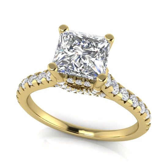 Bridge Pave Princess Cut Lab Diamond Engagement Ring