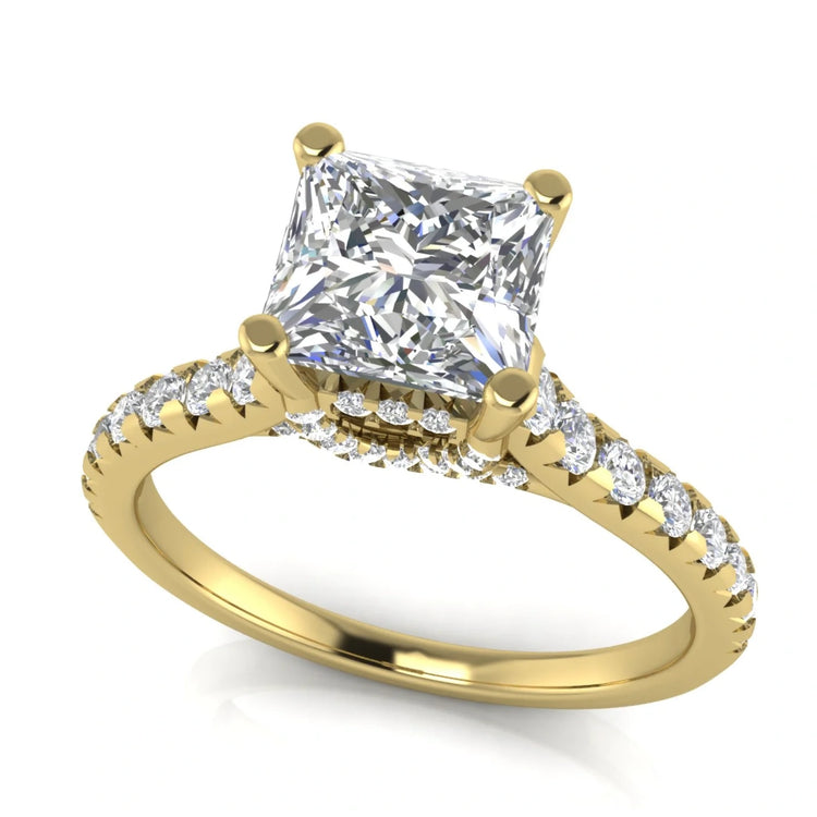 Bridge Pave Princess Cut Lab Diamond Engagement Ring