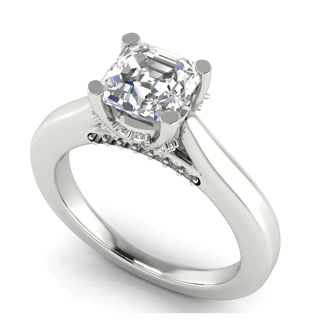 Bridge Paved Emerald Cut Lab Diamond Engagement Ring