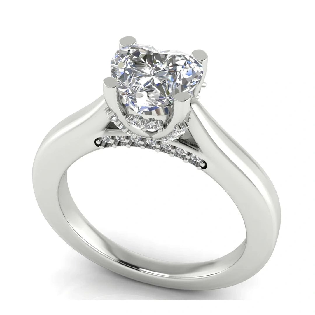 Bridge Paved Heart Shaped Lab Diamond Engagement Ring