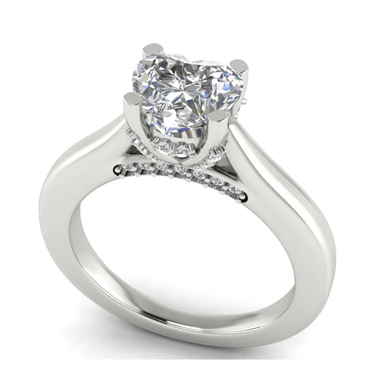Bridge Paved Heart Shaped Lab Diamond Engagement Ring