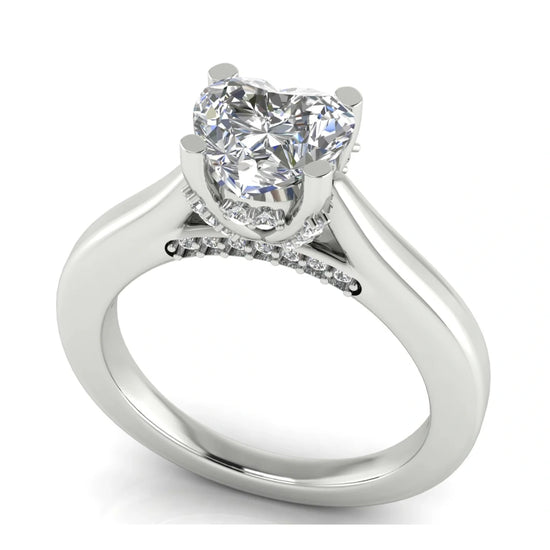 Bridge Paved Heart Shaped Lab Diamond Engagement Ring