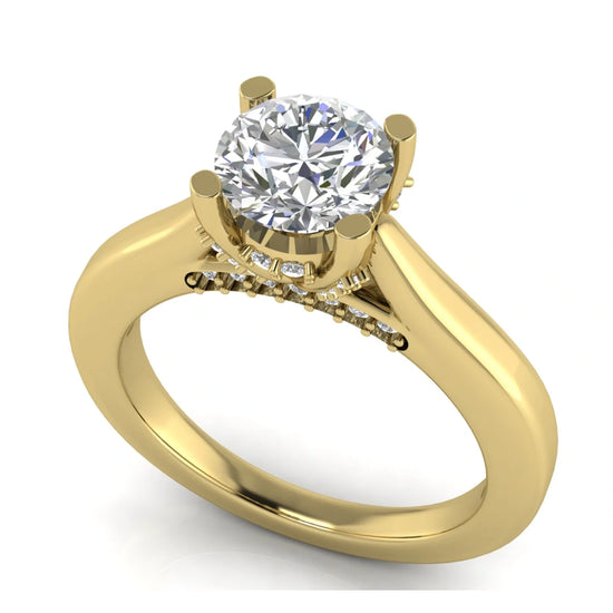 Bridge Paved Round Cut Lab Diamond Engagement Ring
