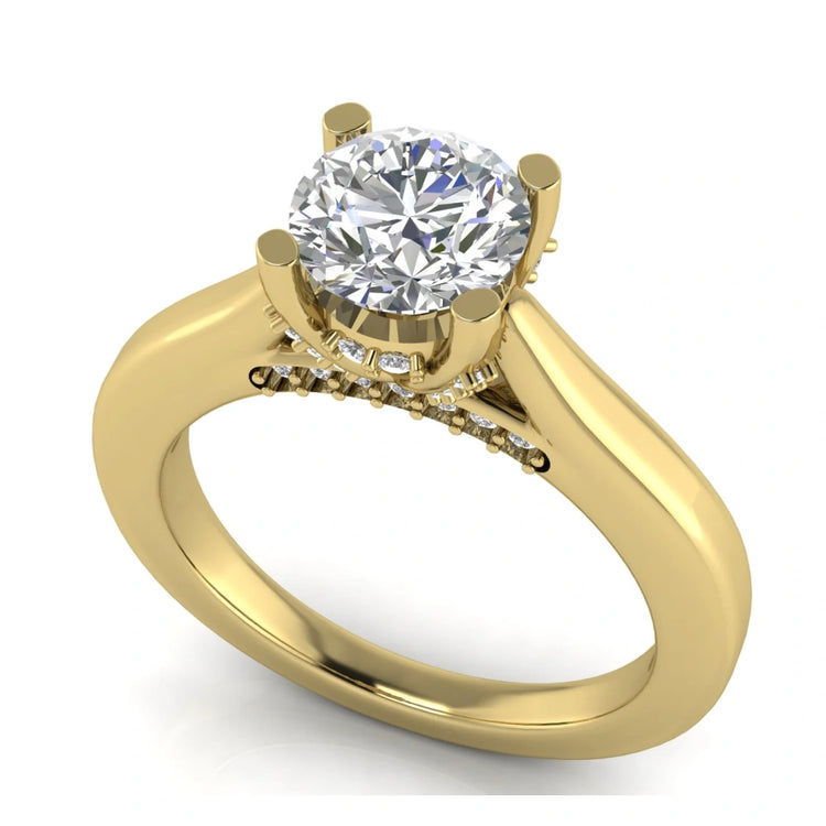 Bridge Paved Round Cut Lab Diamond Engagement Ring