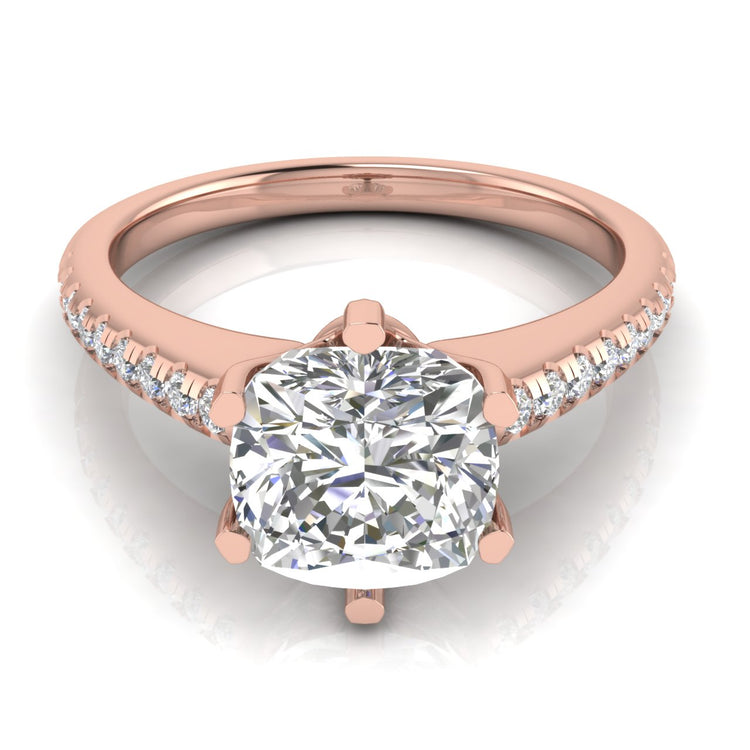 French Pave Cushion Cut Lab Diamond Engagement Ring