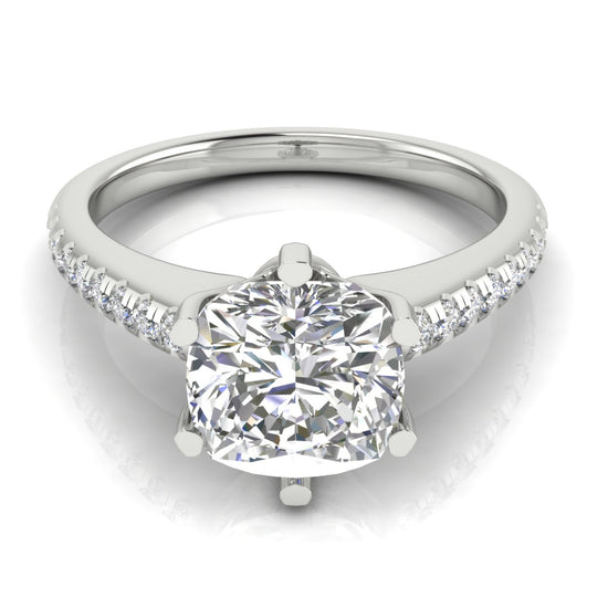 French Pave Cushion Cut Moissanite Engagement Ring