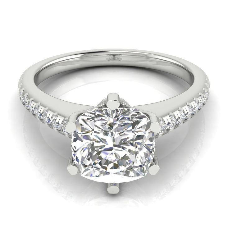 French Pave Cushion Cut  Engagement Ring | Moissanite | Lab Grown Diamond