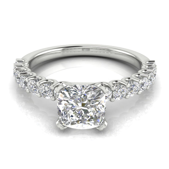 U Prong Pave Cushion Cut Lab Diamond Engagement Ring