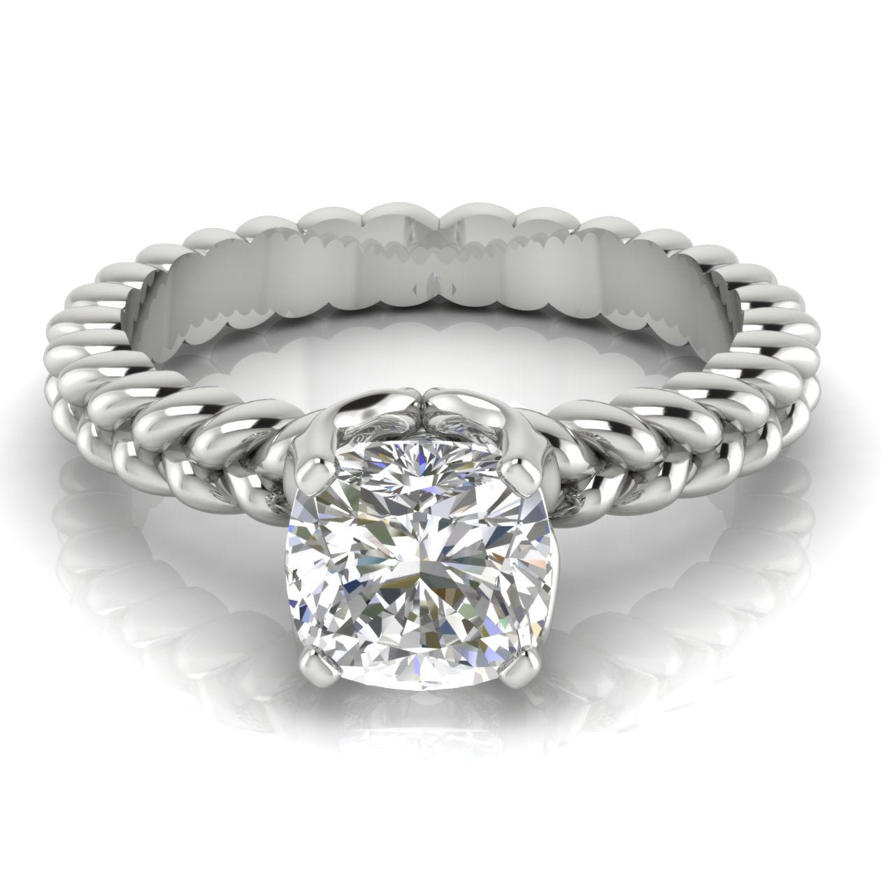 Rope Band Cushion Cut Moissanite Engagement Ring