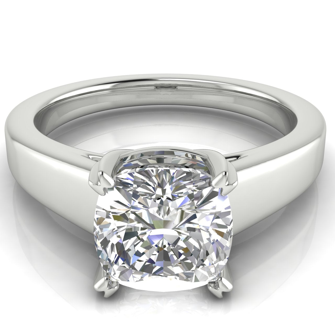 Wide Band Cathedral Cushion Cut Lab Diamond Engagement Ring