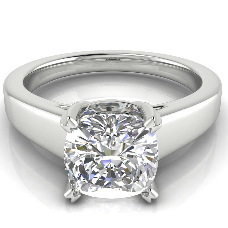 Wide Band Cathedral Cushion Cut  Engagement Ring | Moissanite | Lab Grown Diamond