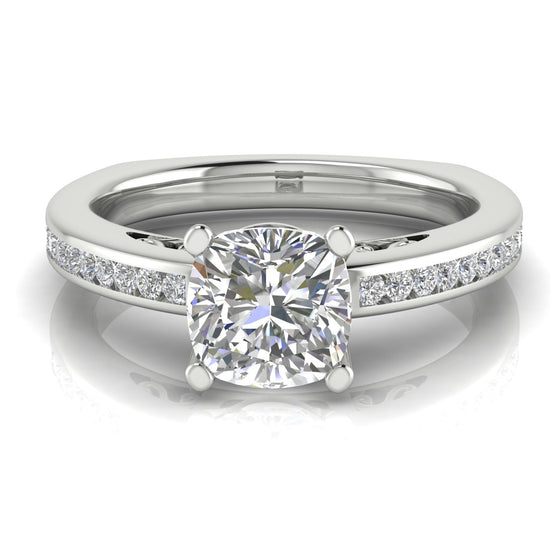 Euro Channel Set Cushion Cut Moissanite Engagement Ring