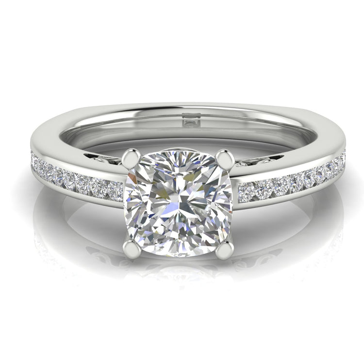 Euro Channel Set Cushion Cut  Engagement Ring | Moissanite | Lab Grown Diamond