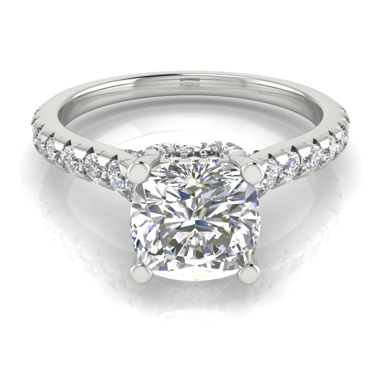 Bridge Pave Cushion Cut Lab Diamond Engagement Ring