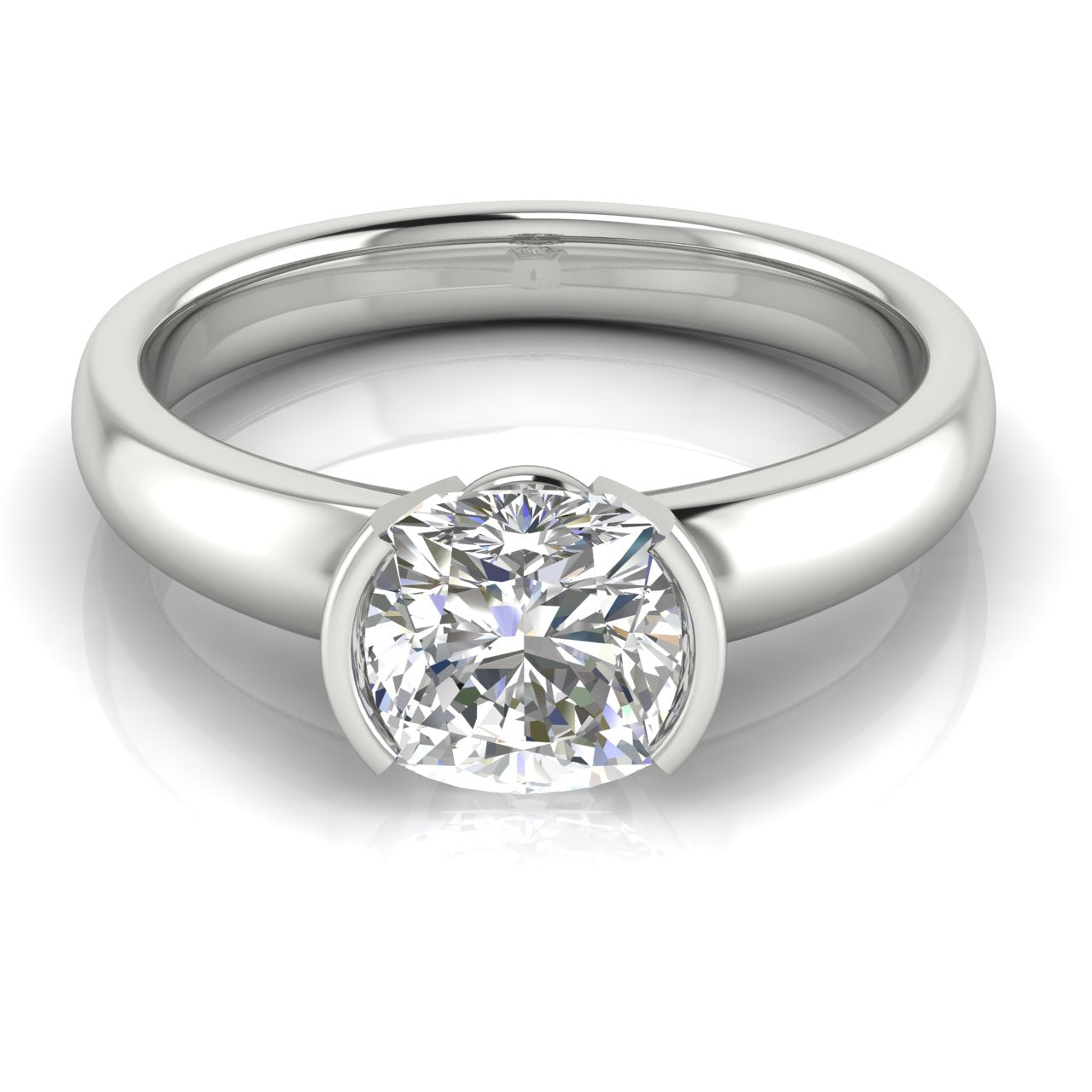 Half Bezel Floating Cushion Cut Moissanite Engagement Ring