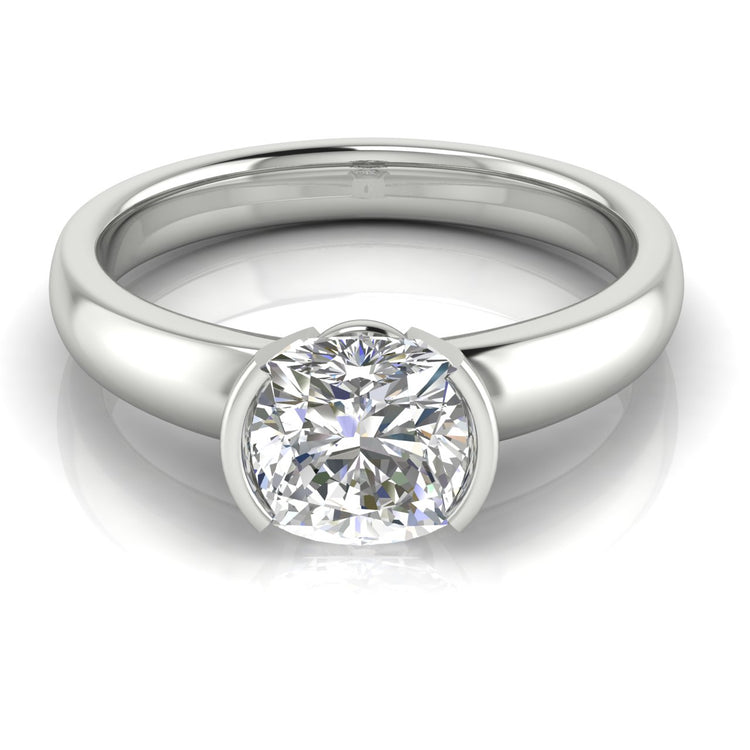 Half Bezel Floating Cushion Cut  Engagement Ring | Moissanite | Lab Grown Diamond