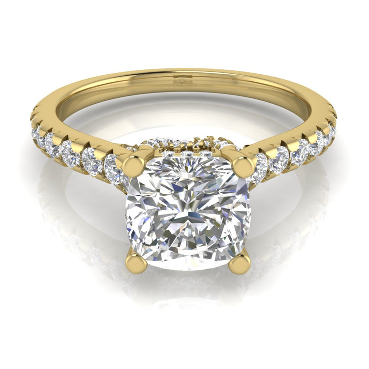 Bridge Pave Cushion Cut Lab Diamond Engagement Ring