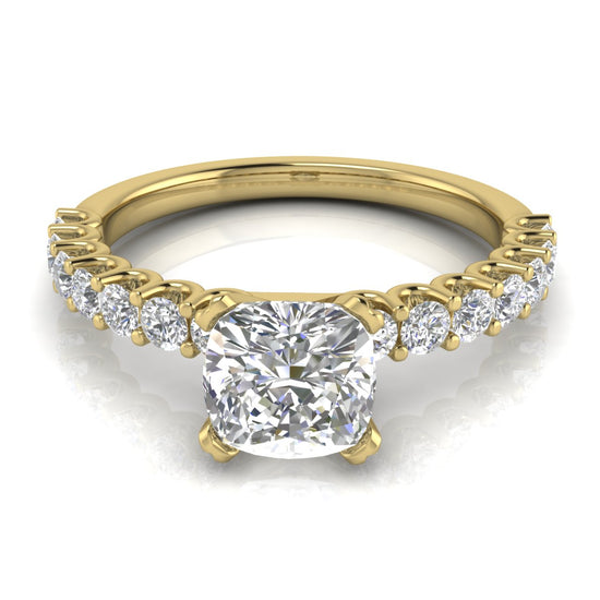 U Prong Pave Cushion Cut Lab Diamond Engagement Ring