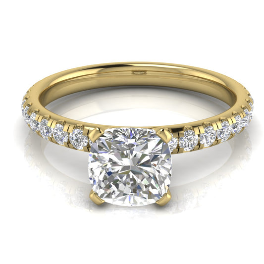 Classic Pave Cushion Cut Lab Diamond Engagement Ring