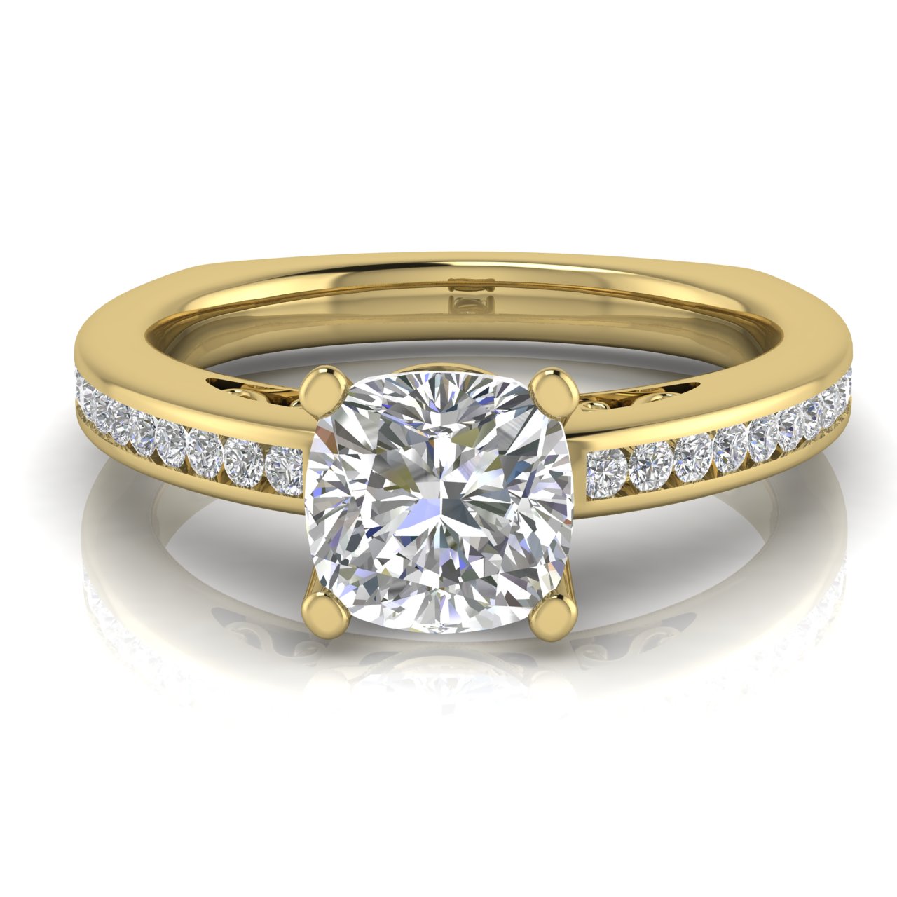 Euro Channel Set Cushion Cut Lab Diamond Engagement Ring