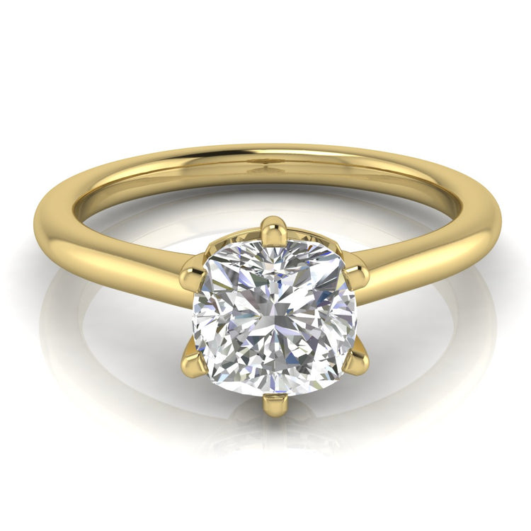 6 Prong Floating Cushion Cut Lab Diamond Engagement Ring