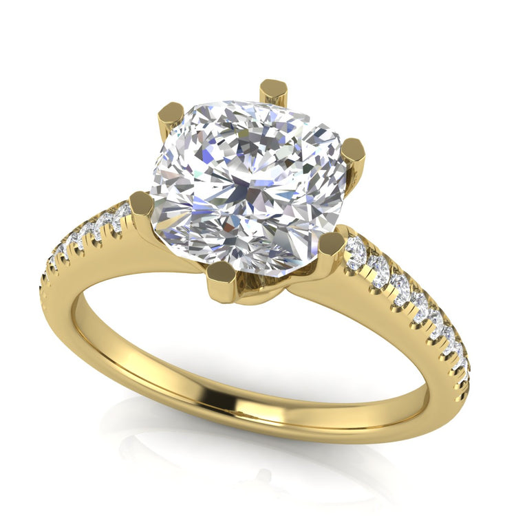 French Pave Cushion Cut Lab Diamond Engagement Ring