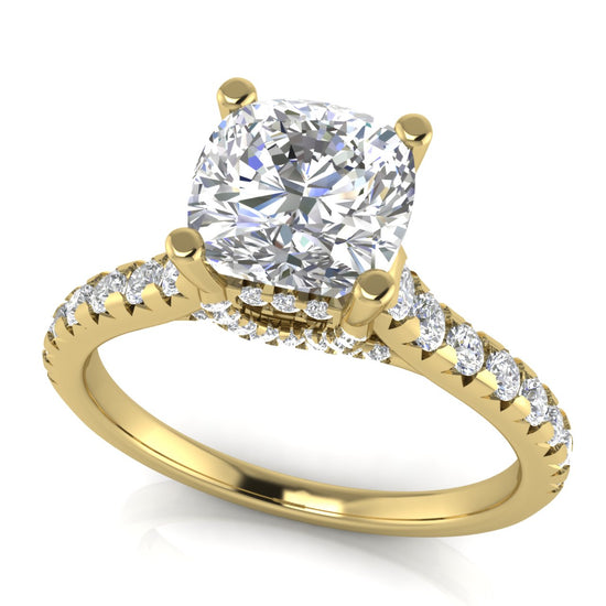 Bridge Pave Cushion Cut Lab Diamond Engagement Ring